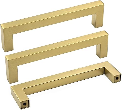 Goldenwarm LSJ12GD128 - Manijas de latón cepillado de 5 pulgadas para armarios, tiradores de barra modernos para muebles y cajones, paquete de 5
