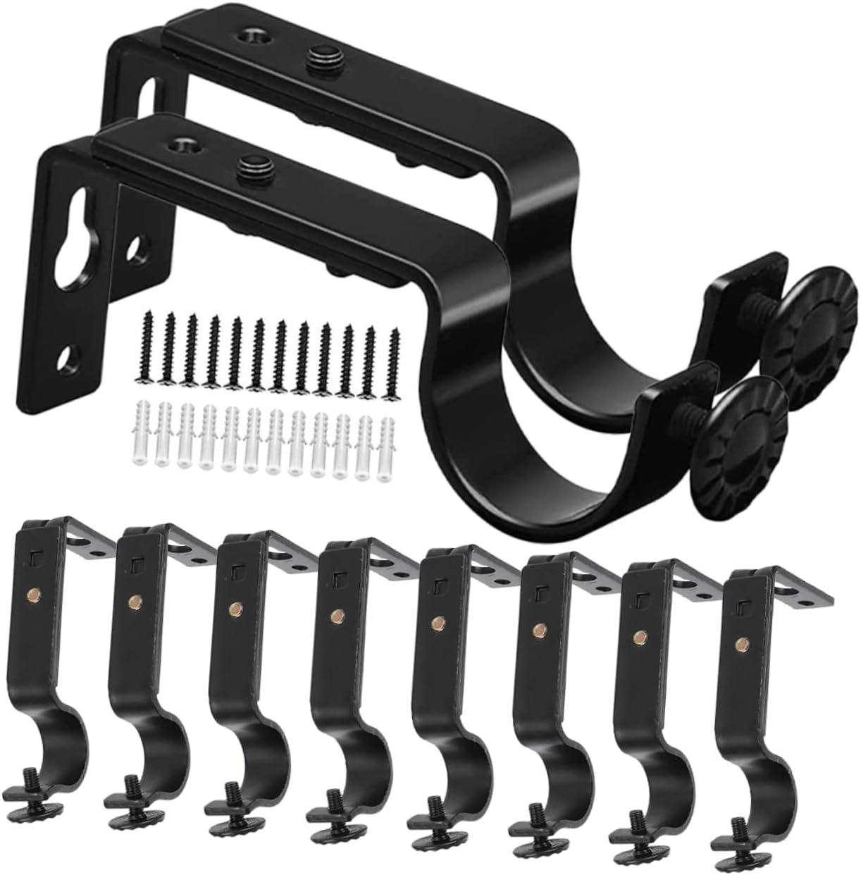 Luxshiny 10pcs Metal Curtain Rod Brackets Side-Mount Support Holder for Drapery Poles Easy Installation Suitable for Windows Bathrooms and Homes