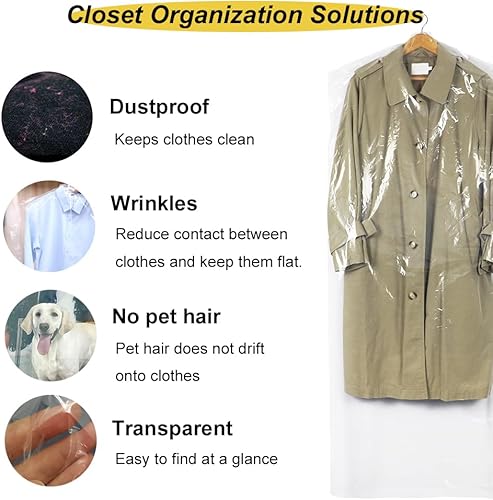 Miniatura 6 de Bolsas de ropa para colgar ropa, paquete de 30 bolsas de plástico transparente de 59 pulgadas para limpieza en seco, bolsas de almacenamiento para