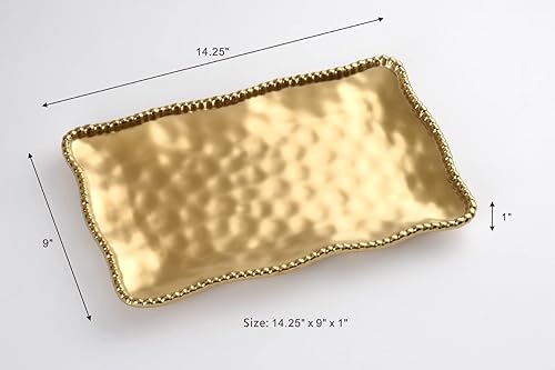 Miniatura 2 de Pampa Bay Bandeja mediana de porcelana chapada en titanio, 14.3 x 8 pulgadas, tono dorado mate, horno, congelador, apto para lavavajillas