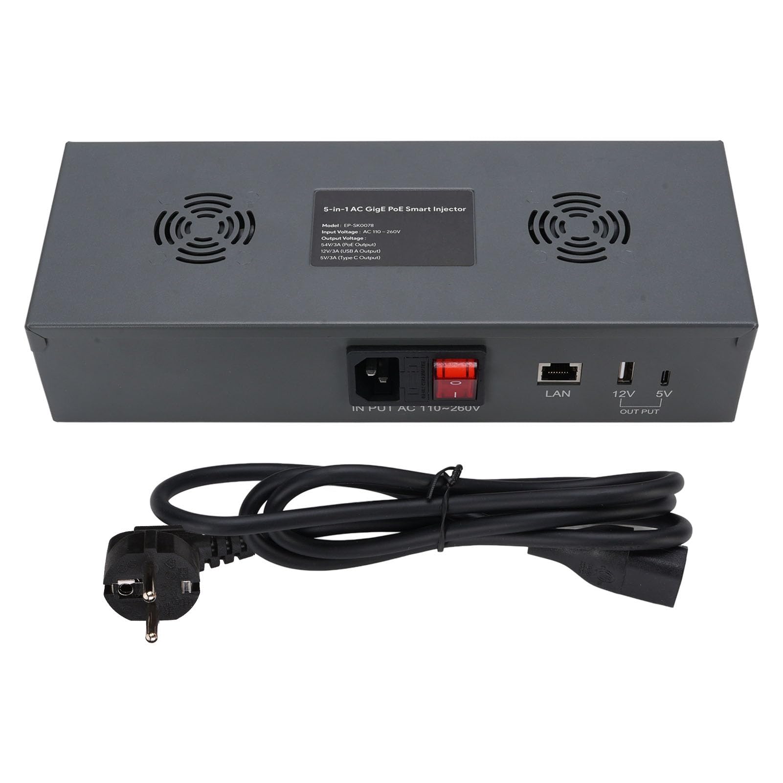 Marhynchus Iniettore Poe, Adattatore per Iniettore Power Over Ethernet Iron Gigabit con Uscita 180 W per Sistemi di Terza Generazione e Dispositivi Ad Alta Potenza (Spina europea)