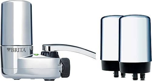 Brita Water Filter for Sink, Faucet Mount Water Filtration System for Tap Water with 3 Replacement Filters, Reduces 99% of Lead, Chrome