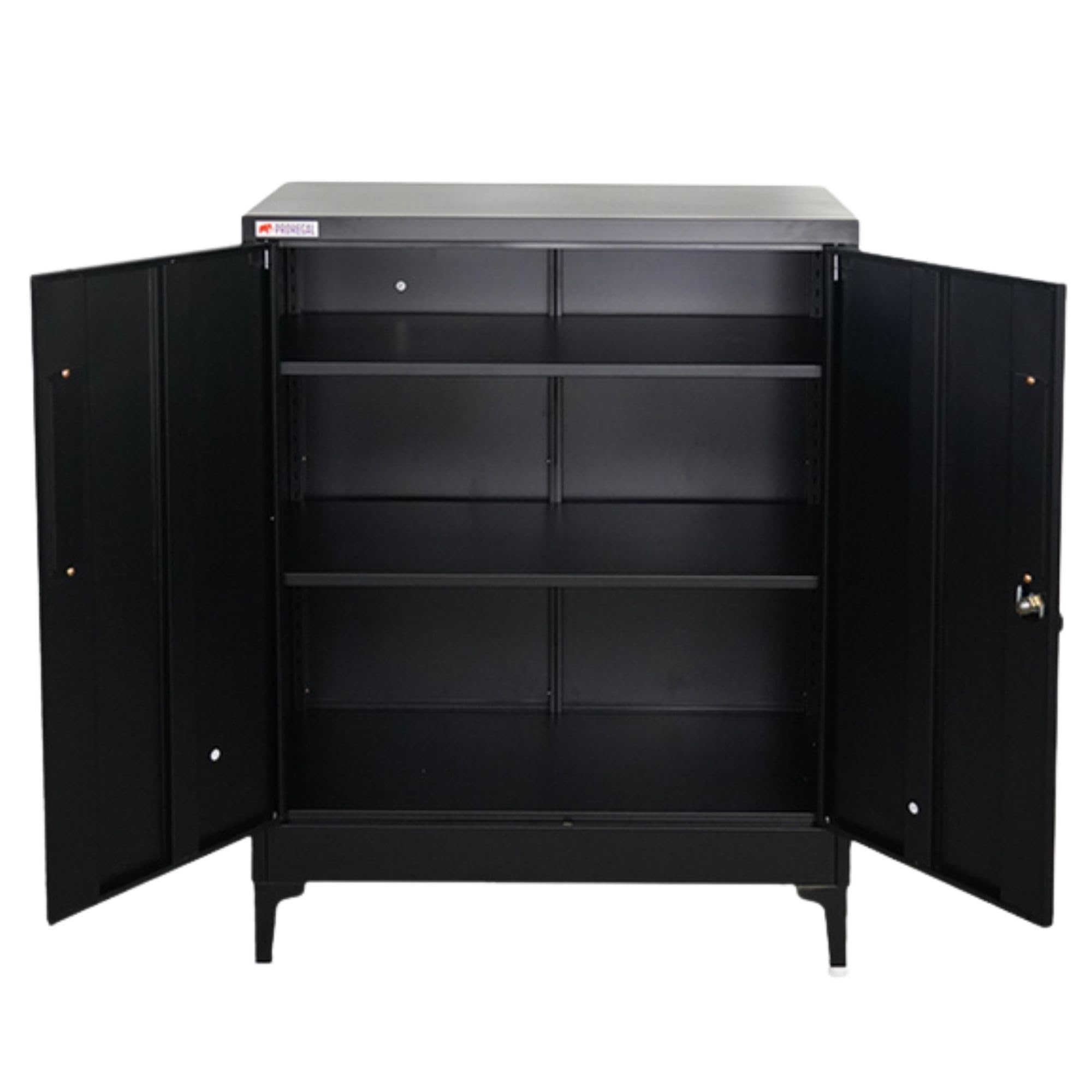 PROREGAL Aktenschrank Elephant abschließbar aus Metall mit Beinen & 2 Türen 80 cm breit 2 Ebenen Schwarz Mehrzweckschrank 103x80x40cm Büroschrank Metallschrank Aufbewahrungsschrank Ordnerschrank