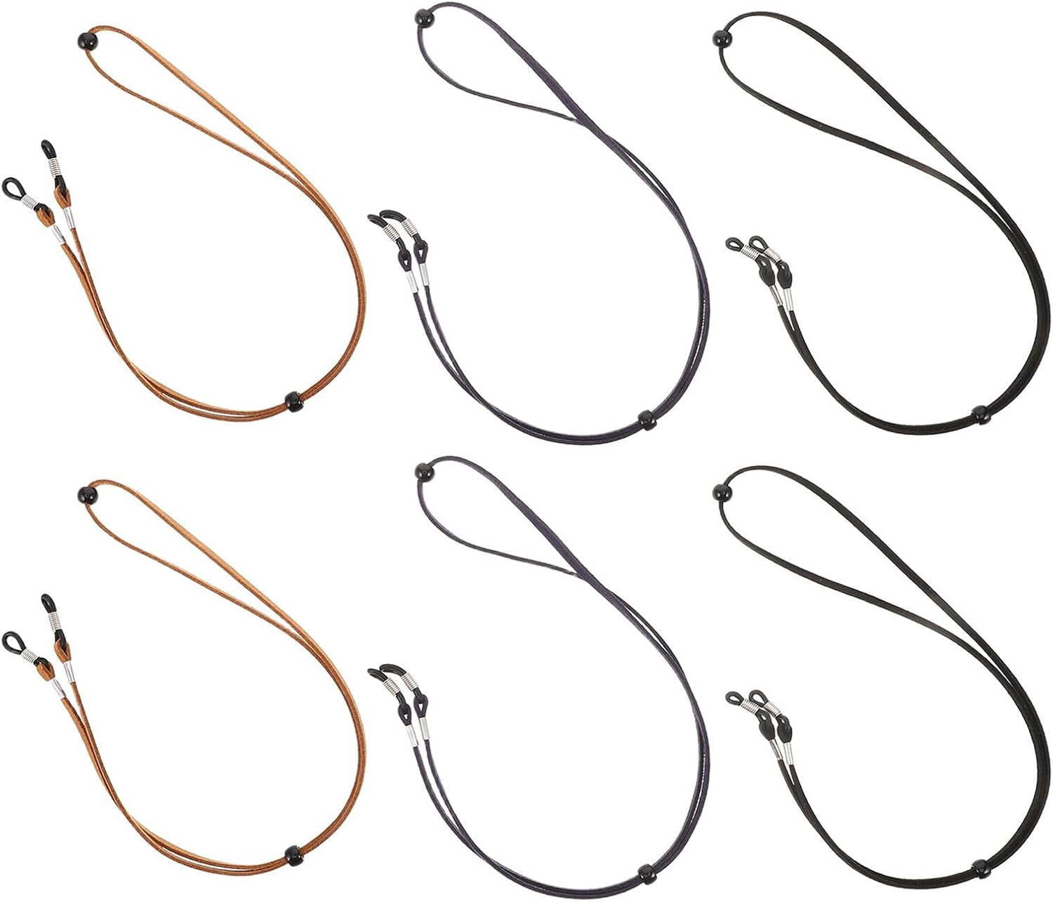 SOLUSTRE 6pcs Eyeglass Chains Leather Strap Adjustable Eyeglasses Strap for Women Men Sunglasses Anti-slip Sturdy Eyeglass Holders for Sports Daily Use