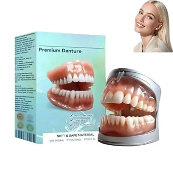 Full Set Dentures, New Generation Flexible Full Denture Solution, Silicone Reline Denture Set, Comfortable Natural-Looking Teeth, for Men & Women 1PCS
