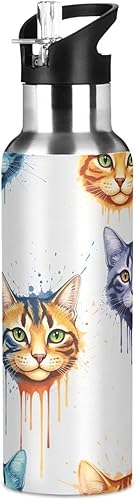 Miniatura 8 de Insulated Water Bottle 20 Oz, Leakproof Water Bottles for Gym Outdoor Travel School, Colorful Cats Tie Dye