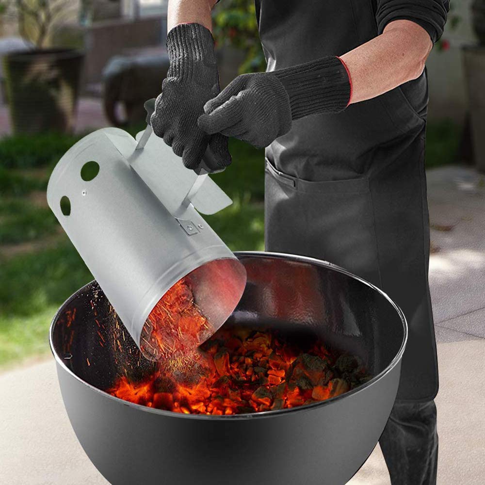 Arrancador de barbacoa, barril de encendido de carbón, arrancador de chimenea de arranque rápido con mango de nailon de seguridad, encendedor de carbón para barbacoa para camping, parrilla
