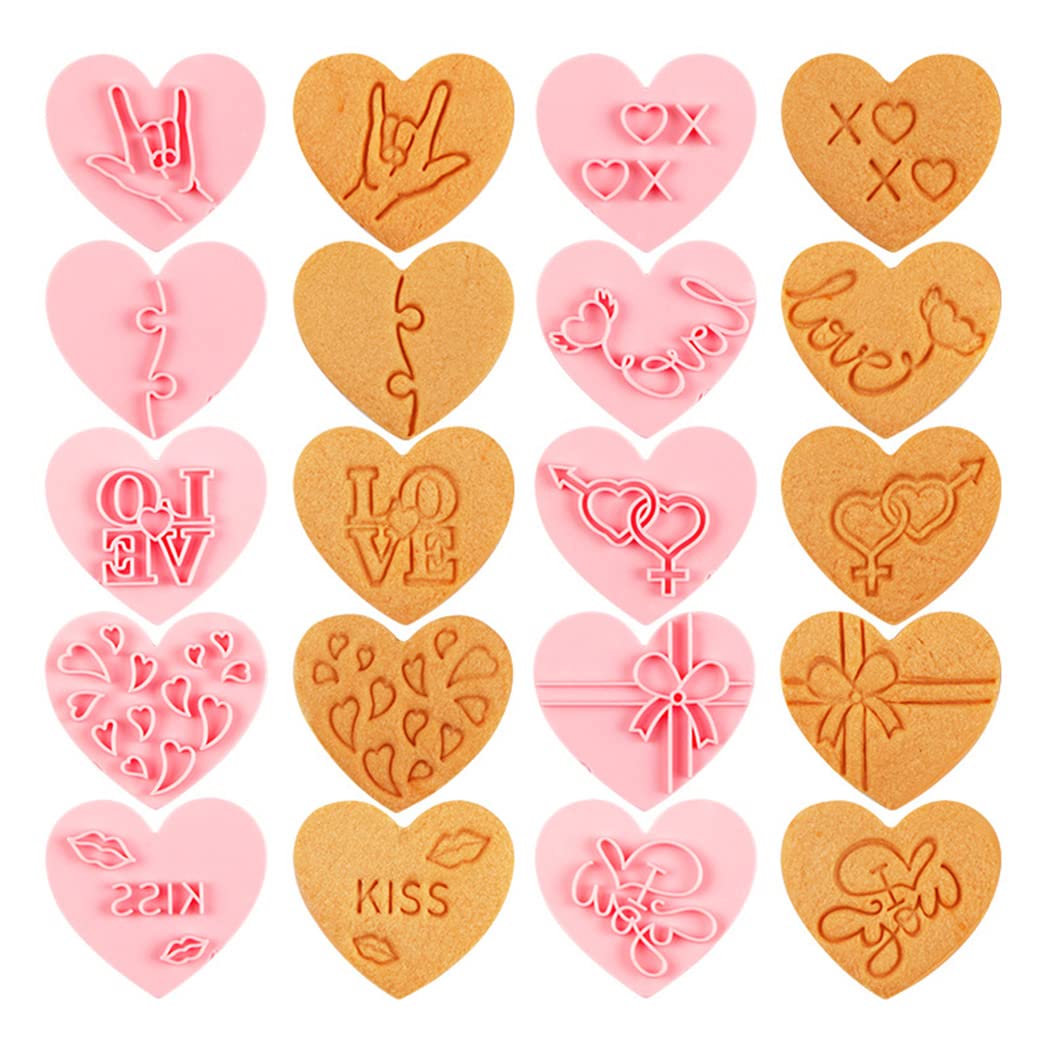10 Pieces Heart Cookie Cutter Set Mini Valentine Cookie Cutter Stamp Plastic Biscuit Pastry Cutters (Pink)