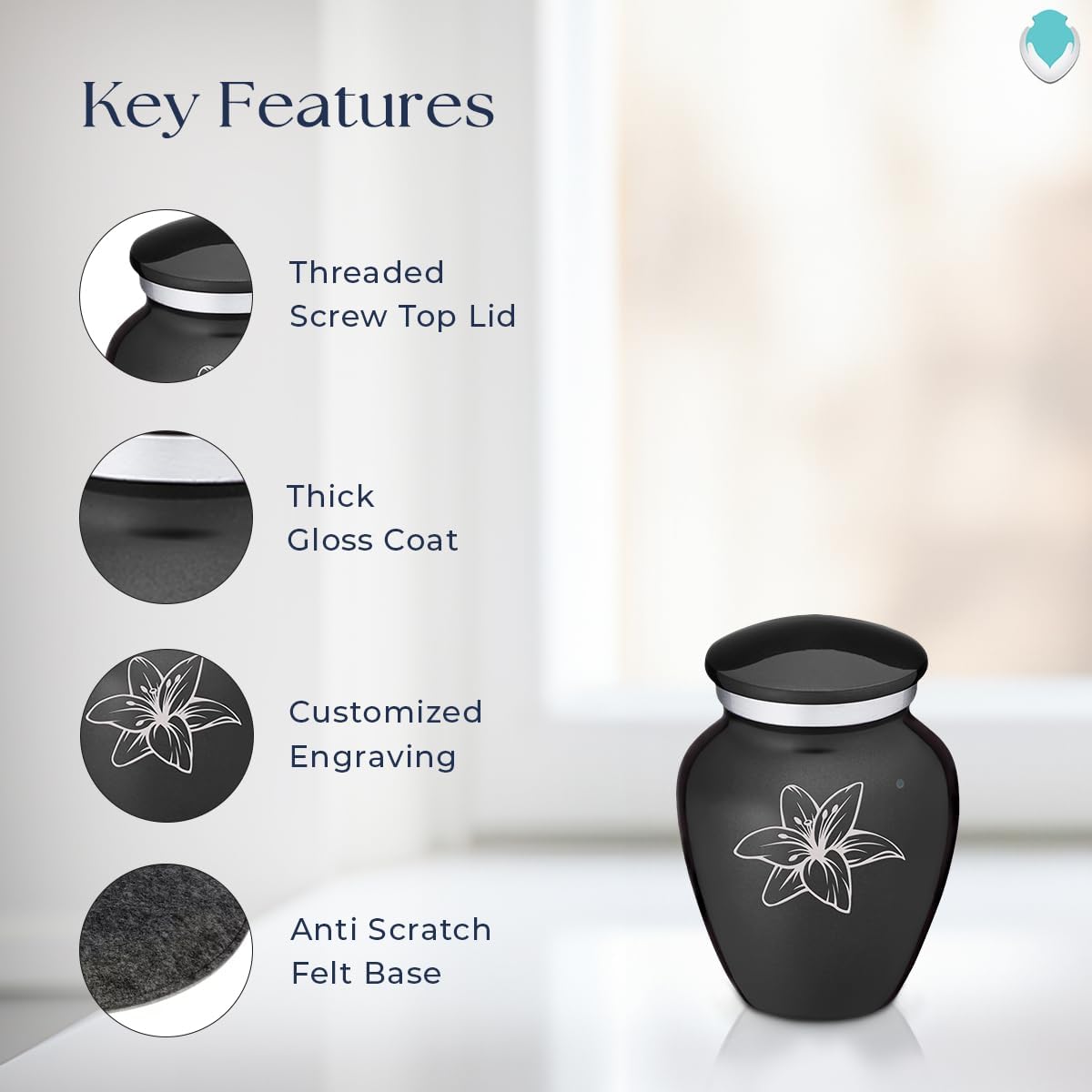 GetUrns Keepsake Embrace Lily Cremation Urn (Charcoal)