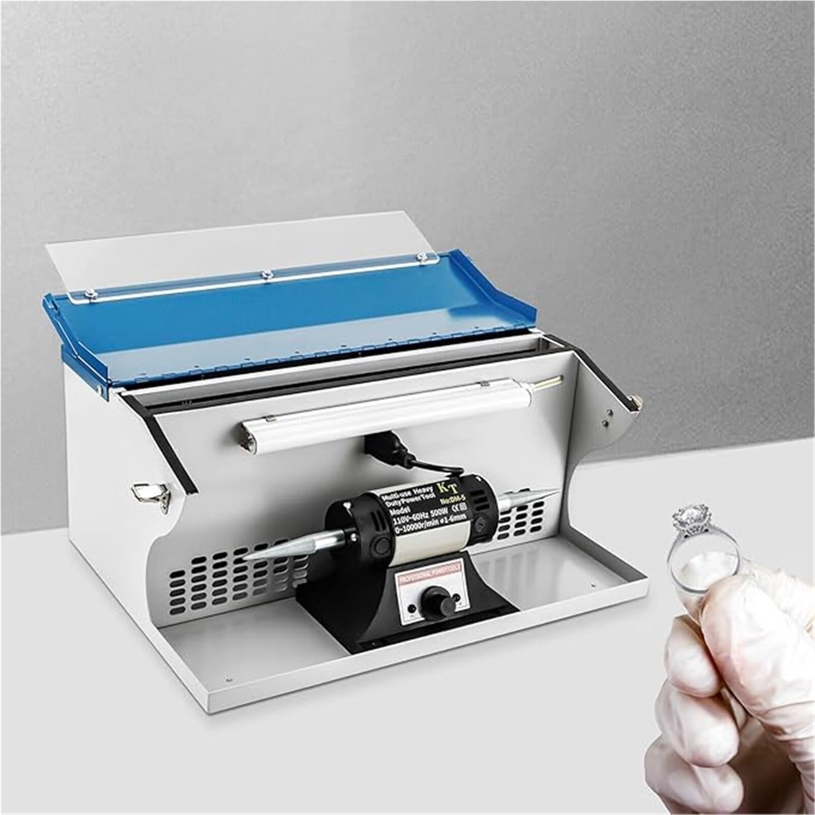 Máquina pulidora de pulido de 200 W, pulidora de rocas de joyería de escritorio, velocidad ajustable de 8000 RPM, multifuncional para metal, piedras preciosas, madera