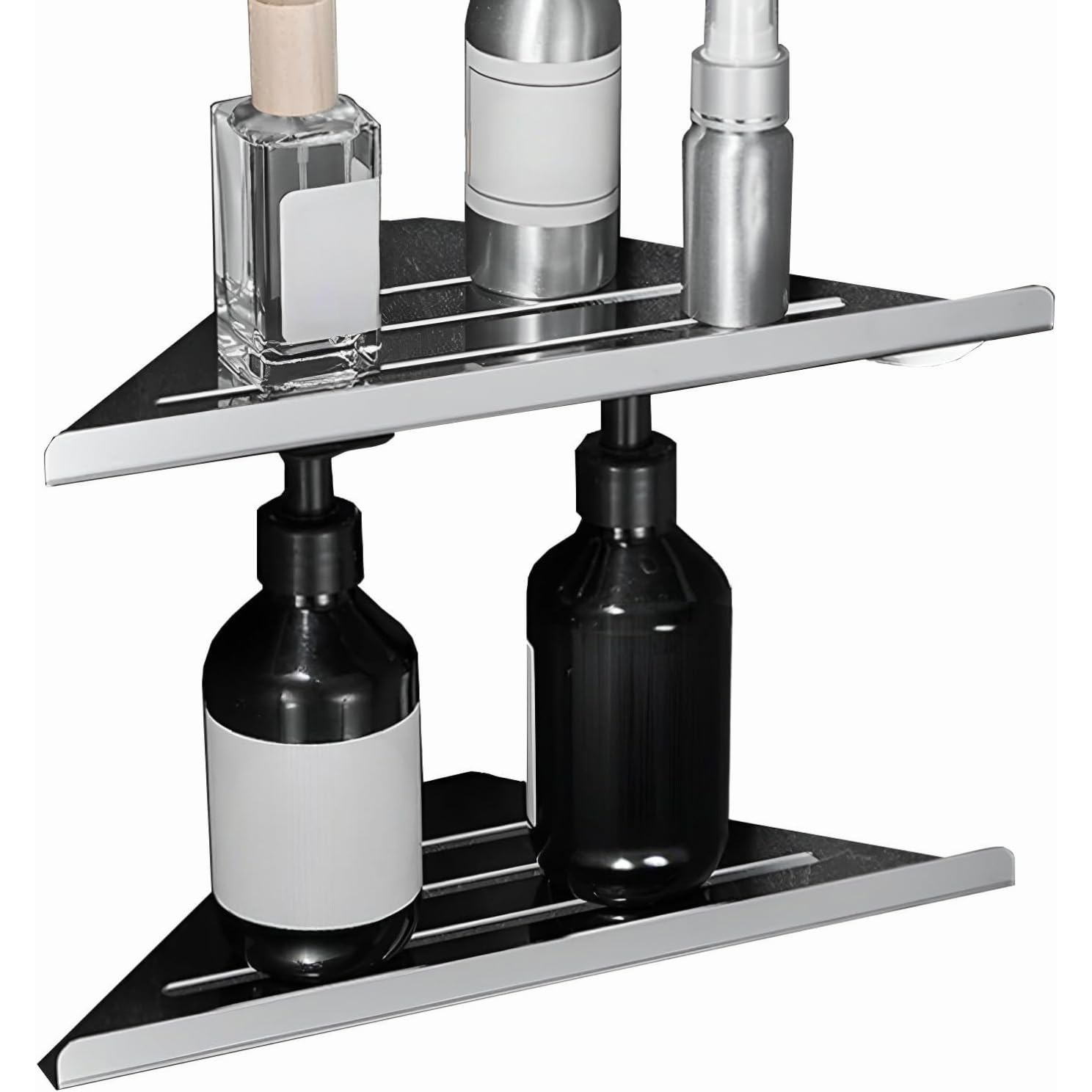 Mensola Angolare per Doccia,Senza Foratura Acciaio Inox Stoccaggio Portaoggetti da Bagno,Antiruggine Autoadesiva Triangolo Accessori Bagno per Bagno Cucina(Cromo,Confezione da 2)