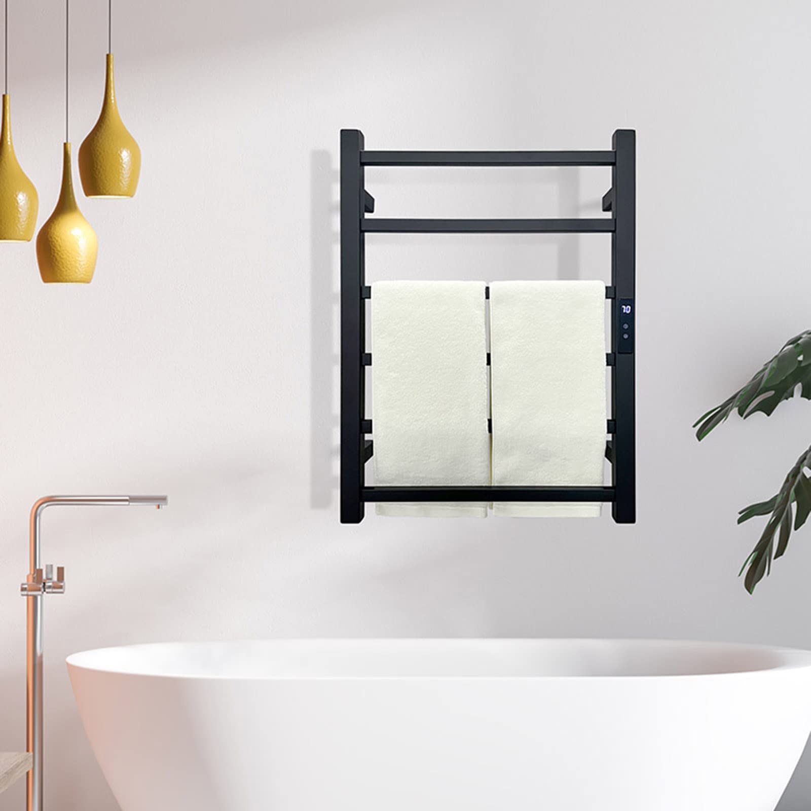 Towel Warmer/Bathroom Towel Warmer Wall Mounted 6 Bar Electric Heated Towel Rack Rail with Temperature & Time Control, 304 Stainless Steel Heater Towel Dryer Energy-Saving 80W (Black Plug In)