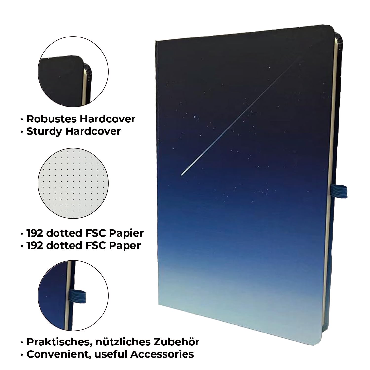 Blueme Cuaderno A5 punteado, Bullet Journal "cielo estrellado", 192 páginas, tapa dura, cuaderno de puntos, para escuela y oficina, cuaderno A5 con diseño, bloc de notas A5, cuaderno pequeño