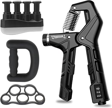 Hand Grip Strengthener - Adjustable Resistance 11-220Lbs Forearm Strength Trainer with Counting, Silicone Grip Ring & Hand Exercise for Quickly Increasing Wrist Forearm and Finger Strength Combo Set