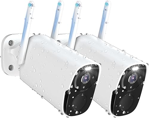 Rraycom 2 cámaras de seguridad inalámbricas para exteriores, cámara alimentada por batería 2K para el hogar, cámara de vigilancia WiFi para