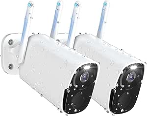 Rraycom 2PC Security Cameras Wireless Outdoor, 2K Battery Powered Camera for Home, WiFi Surveillance Indoor Home Camera with Color Night Vision, IP66, 2-Way Audio, 120° FOV, AI Detection, Works/Alexa asin的图片