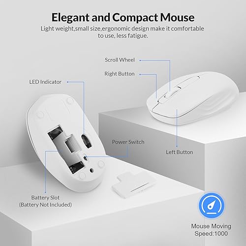 Miniatura 5 de Combo de teclado y mouse inalámbricos teclado estándar Rii para PC de oficina y ratones inalámbricos ópticos (blanco)