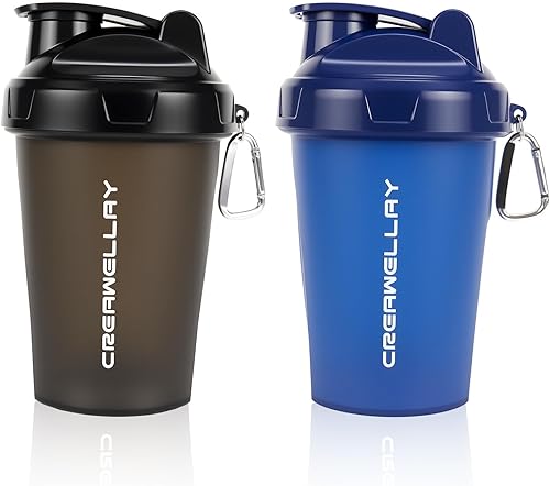 Paquete de 2 botellas agitadoras para mezclas de proteínas, botella agitadora de proteínas pequeña de 17 oz con asa, tazas agitadoras de gimnasio