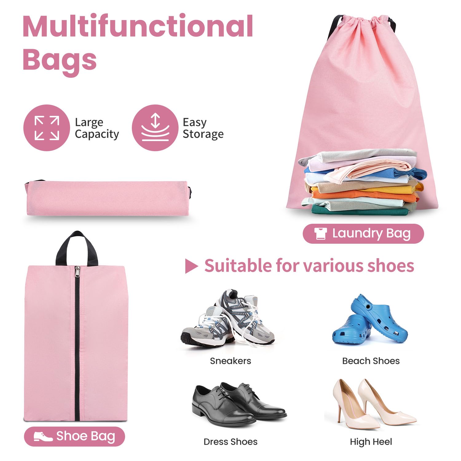 Cubi da viaggio compressibili, design apribile e visibile, set di 6 organizer espandibili con sacca biancheria e scarpe. Per bagagli a mano, vacanze, campeggio e lavoro, Rosa