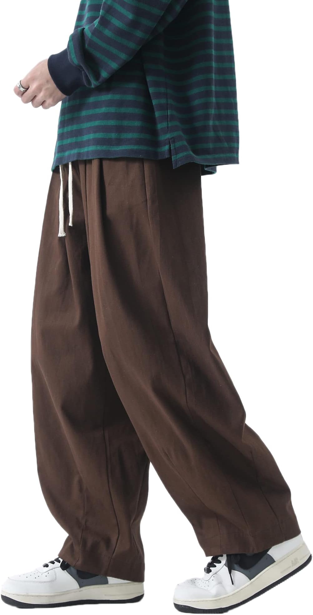 Men's Baggy Cargo Pants Casual Loose Fit Wide Leg Pants with Elastic Drawstring Waist