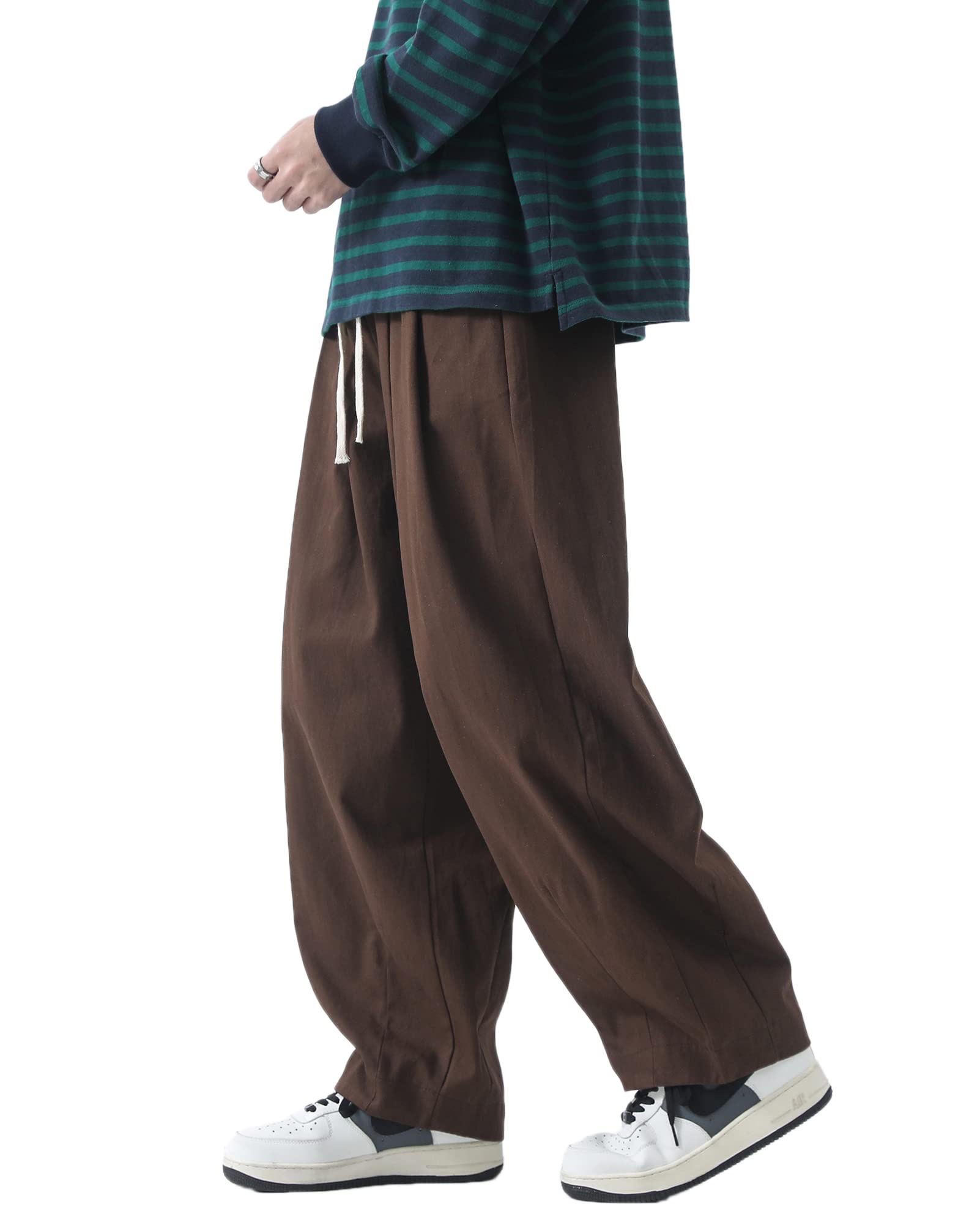 PRIJOUHEMen's Baggy Cargo Pants Casual Loose Fit Wide Leg Pants with Elastic Drawstring Waist