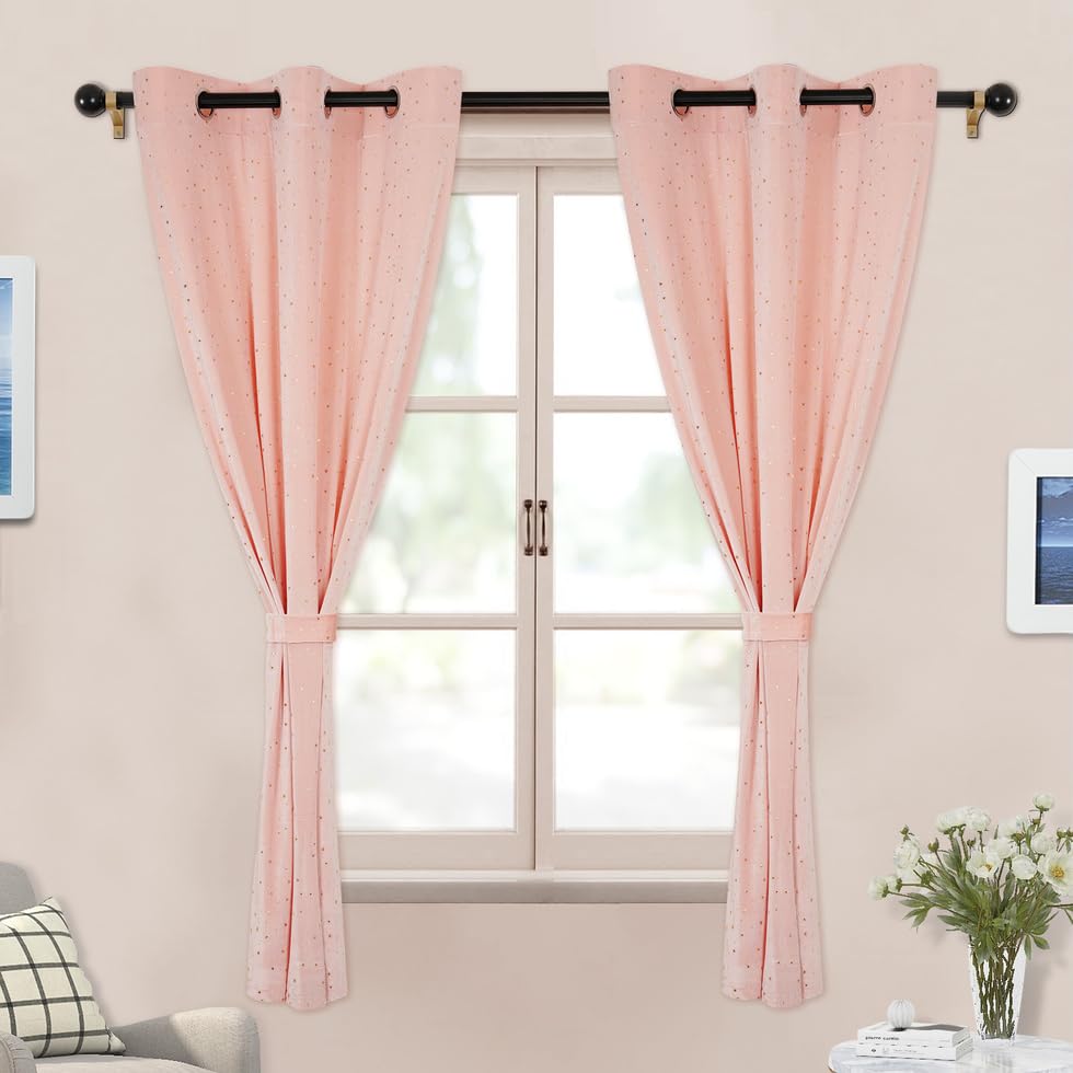 Star Light Filtering Curtains 52 x 54 in Gold Star Curtains Kids Curtains 2 Panel Set Star Pattern Window Curtain for Kids Room Nursery Baby Bedroom Living Room