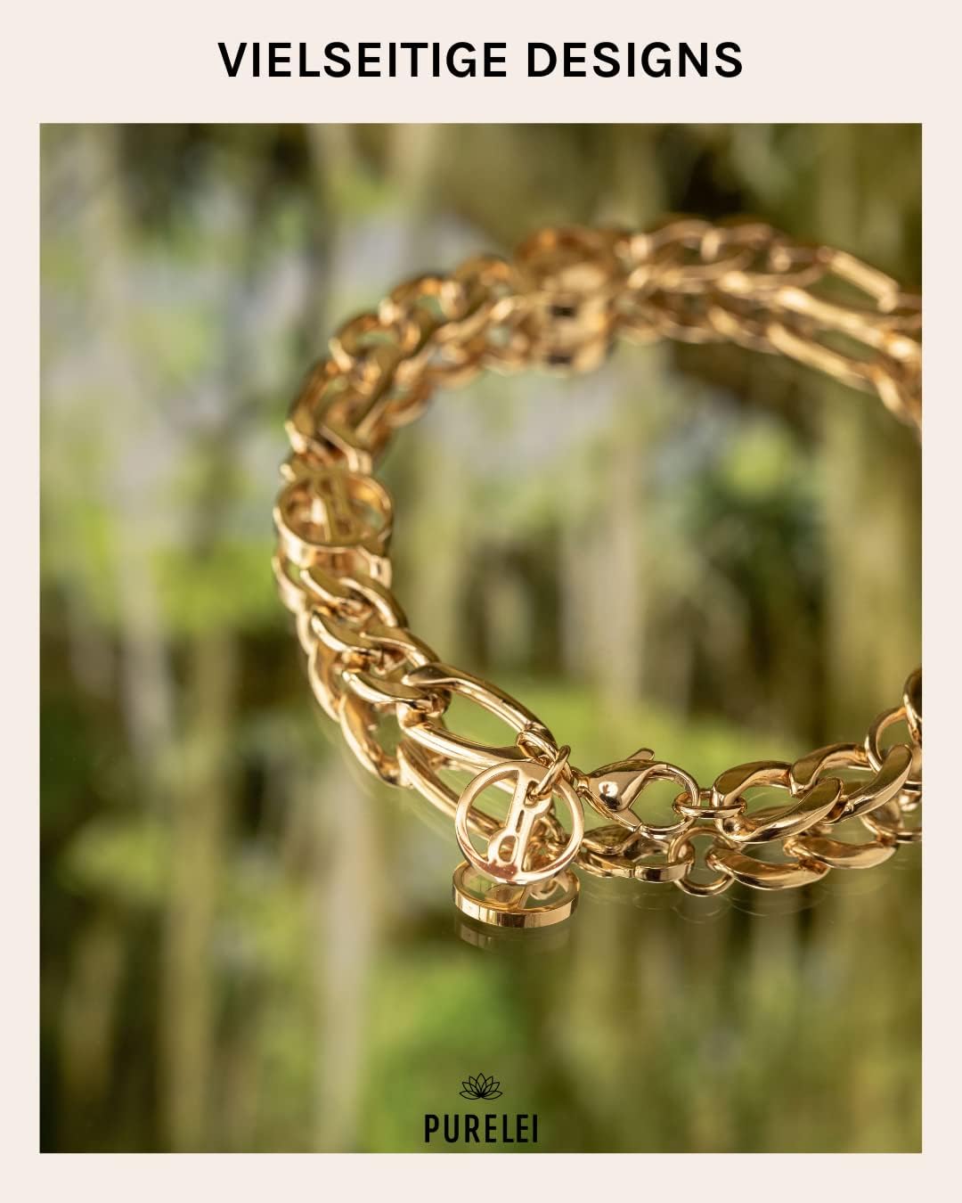 Purelei® Premium Bracelet (18K Gold plated) – Women's Bracelet Made from Durable Stainless Steel, Waterproof Jewelry with Pendant, Adjustable Length 6.69-7.87 inches
