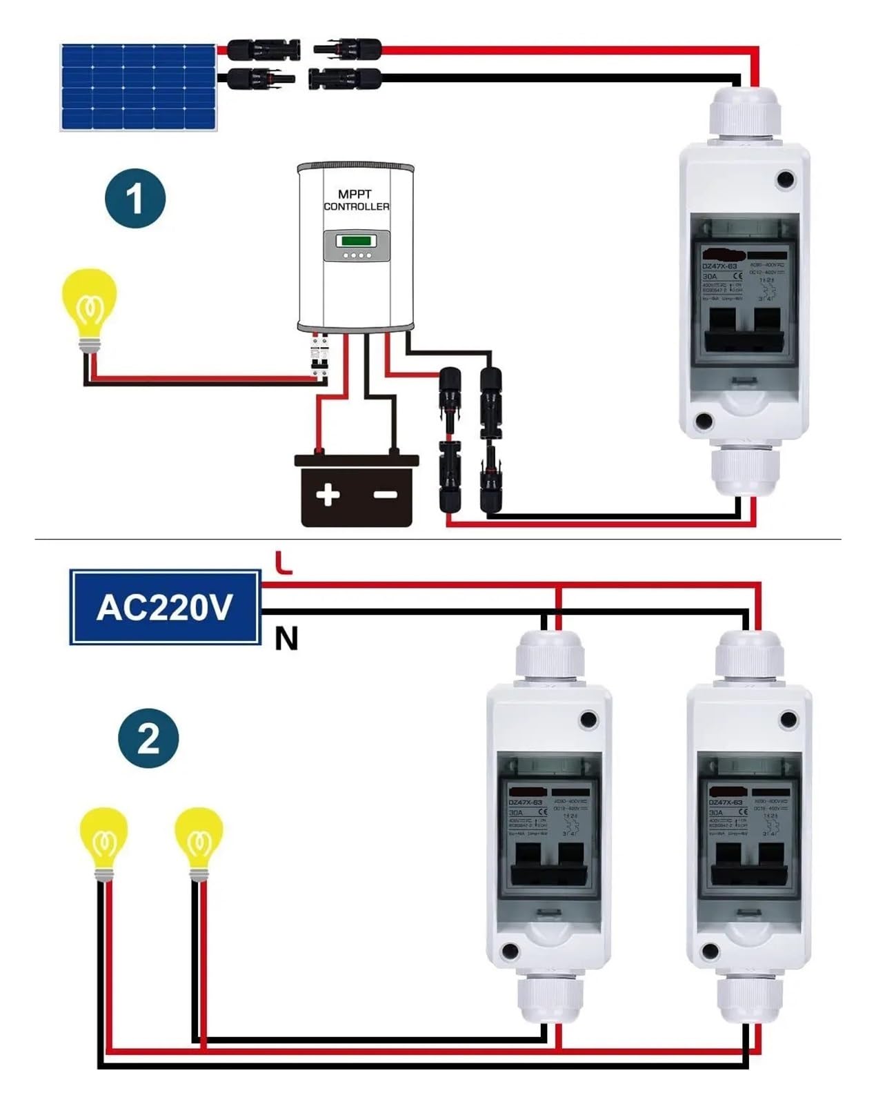 1PCS Interruttore di isolamento solare Interruttore automatico con scatola impermeabile 30A DC/AC400V Scatola combinatrice del fotovoltaico elettrico da giardino fotovoltaico