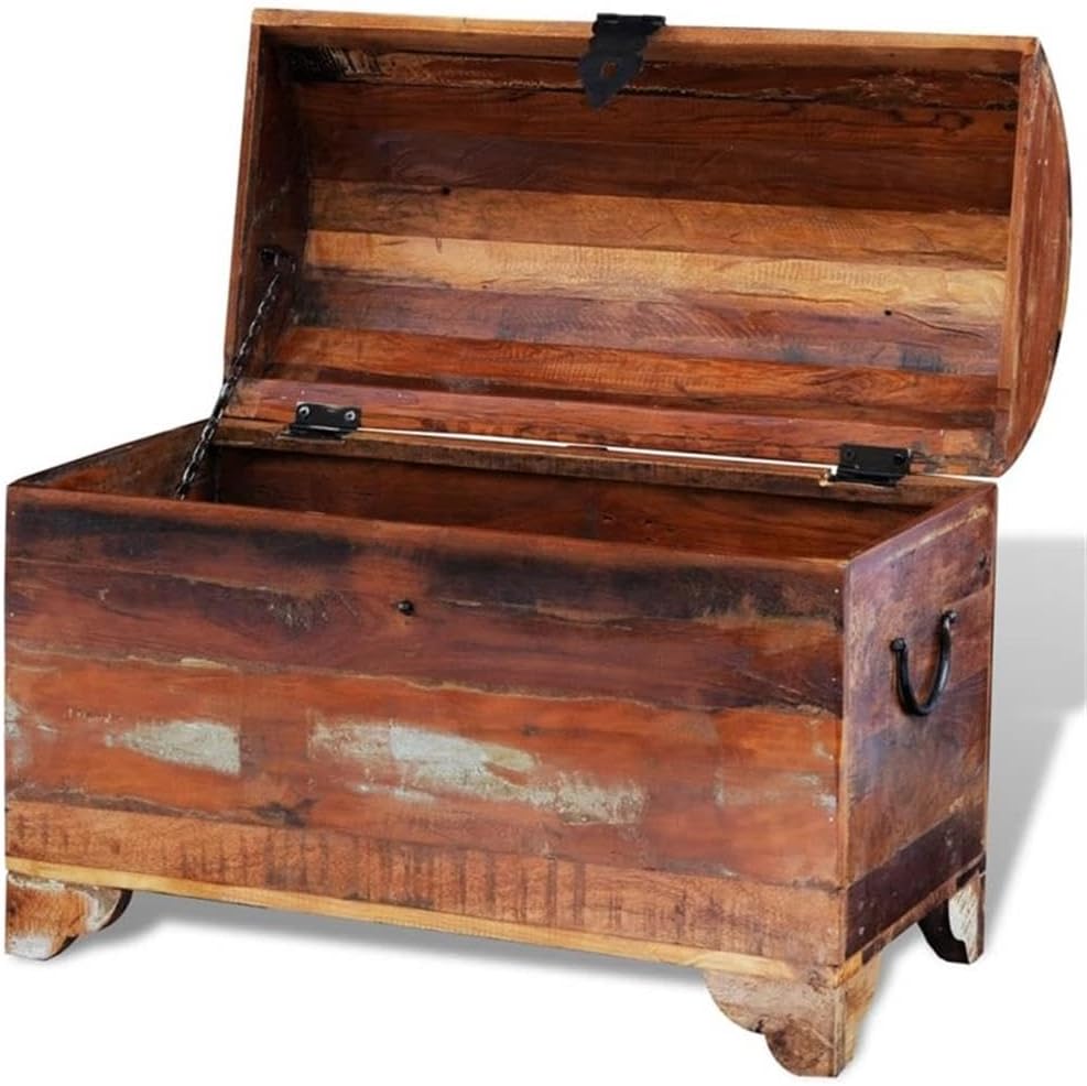 BOWERY HILL Rectangular Solid Reclaimed Wood Storage Chest, Multicolor Waxed Finish, 11.8 x 23.6 x 17.7 in, Vintage Handmade Decorative Trunk for Living Room Organization and Storage