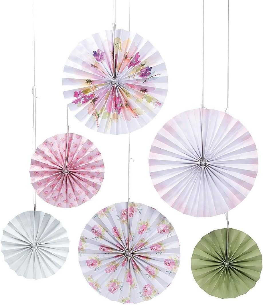 Garden Party Printed Hanging Fans - Party Decor - 6 Pieces
