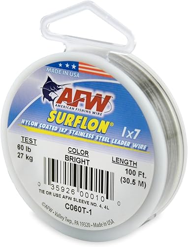 Miniatura 101 de Alambre de pesca americano Surflon recubierto de nailon de 1 x 7 pulgadas, línea líder de pesca para agua salada, prueba de 10 libras, prueba de 250