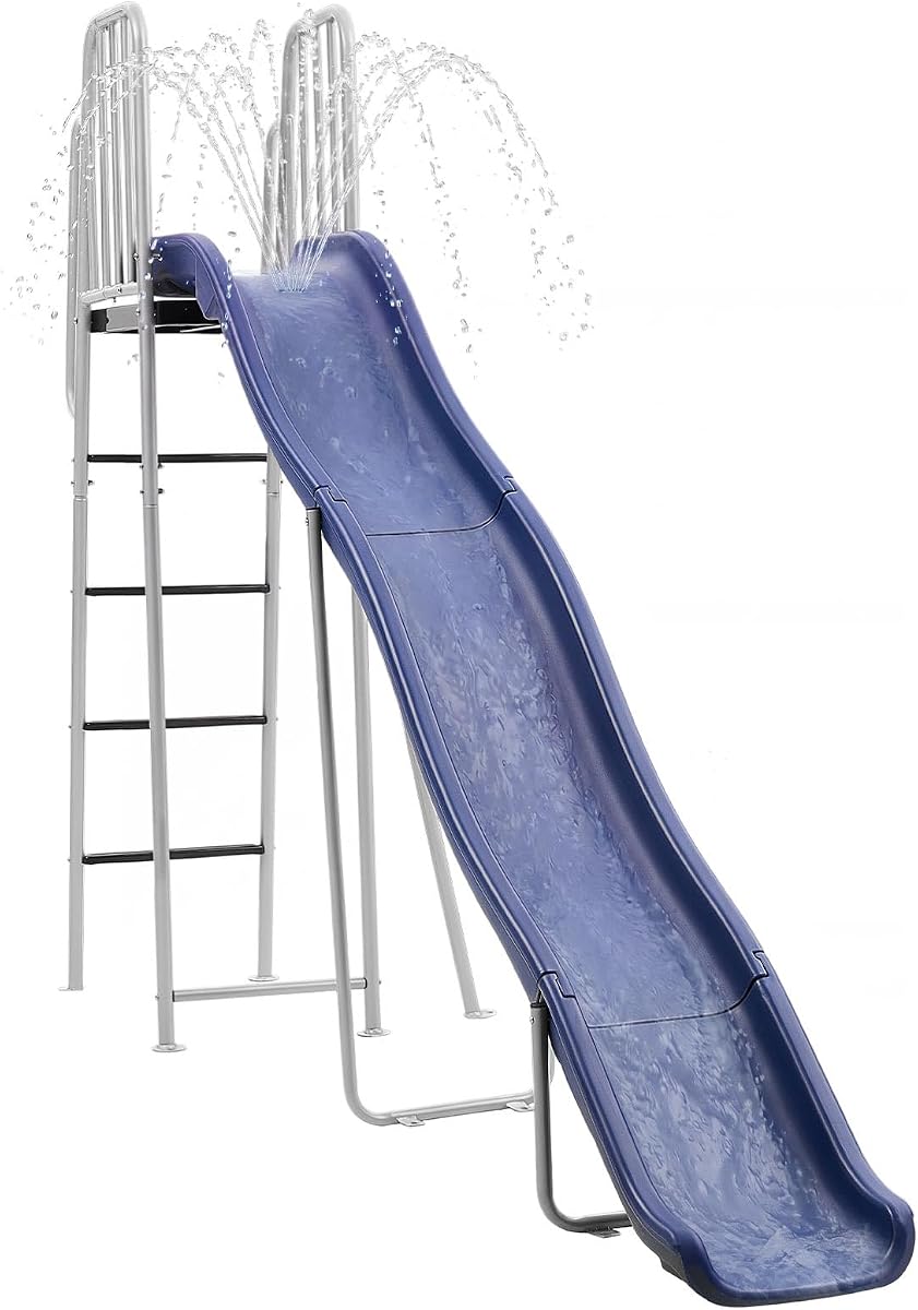 Tobogán acuático VEVOR, tobogán acuático grande de 10 pies al aire libre para niños, tobogán de piscina independiente con aspersor ajustable incorporado y escalera de escalada, equipo de juegos de plástico metálico, plataforma para diversión en el patio trasero