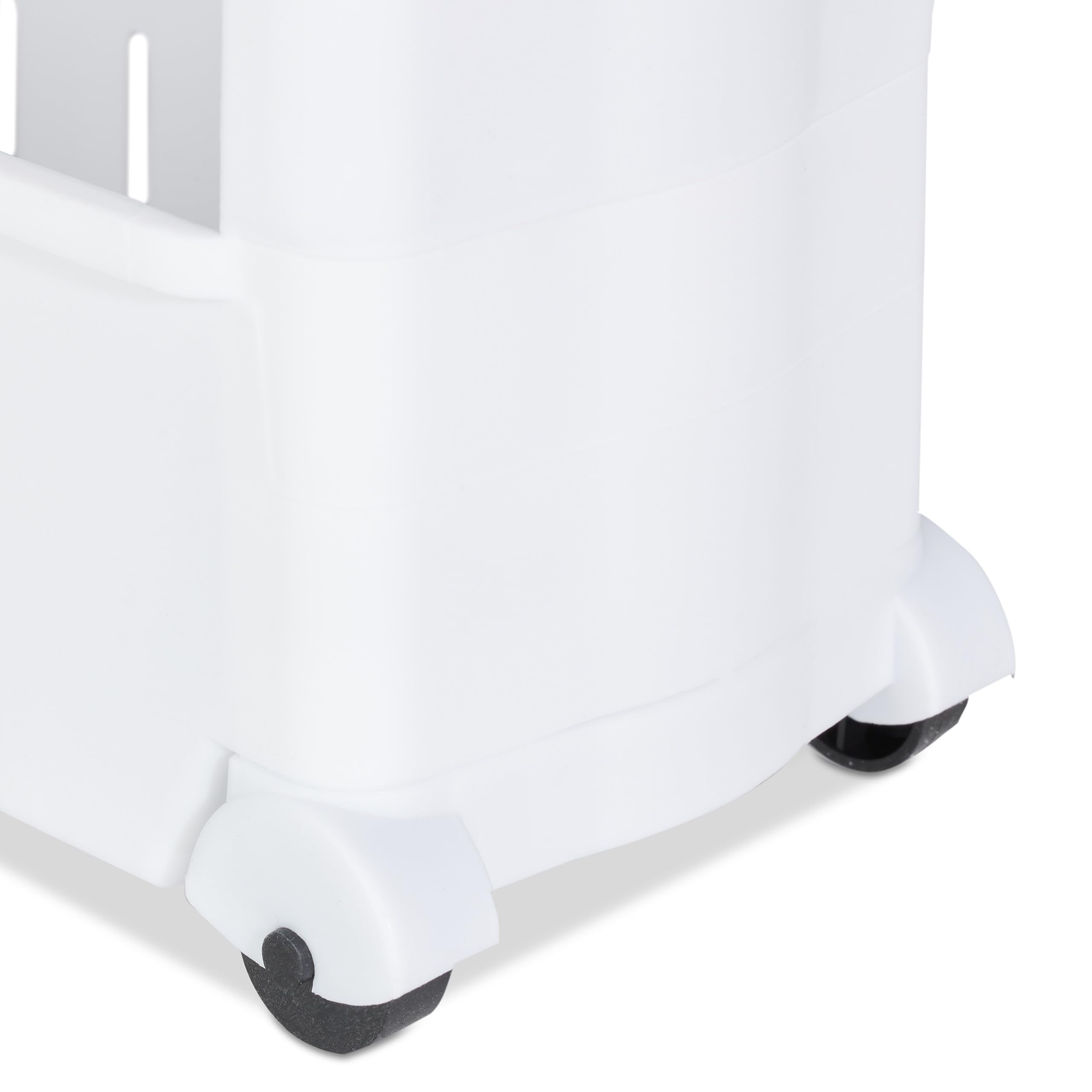 Relaxdays Mobile Salvaspazio, 5 Ripiani, Scaffale Stretto per Bagno & Cucina, Carrello Portaoggetti in Plastica, Bianco