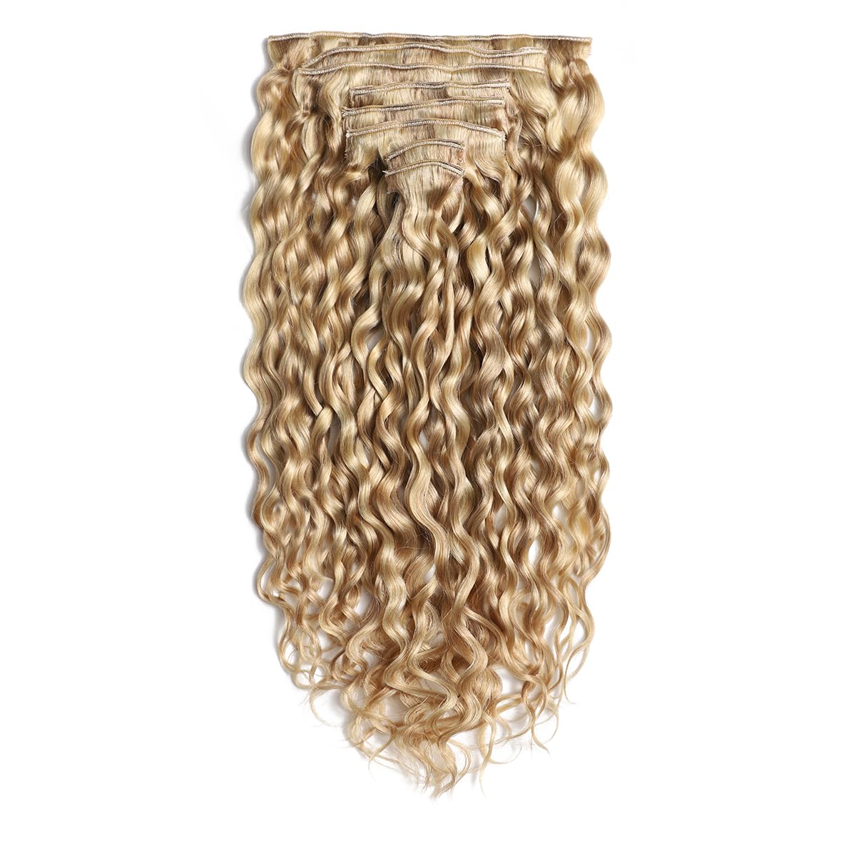 9A Echthaar Extensions Clip In Haarverlängerung Großes Lockiges, 100% Virgin Remy Human Hair Blond Highlights P27/613# 16inch/40cm