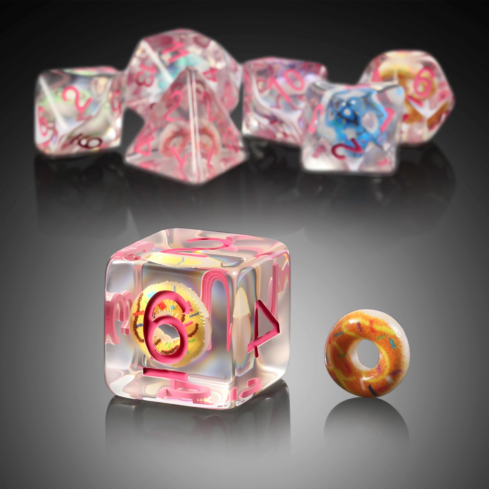 Sweet Donut DND Dice Set,DNDND 7PCS D&D Dice with Velvet Bag for Dungeons and Dragons Role Playing Games and Tabletop Games(Donut) - Image 2