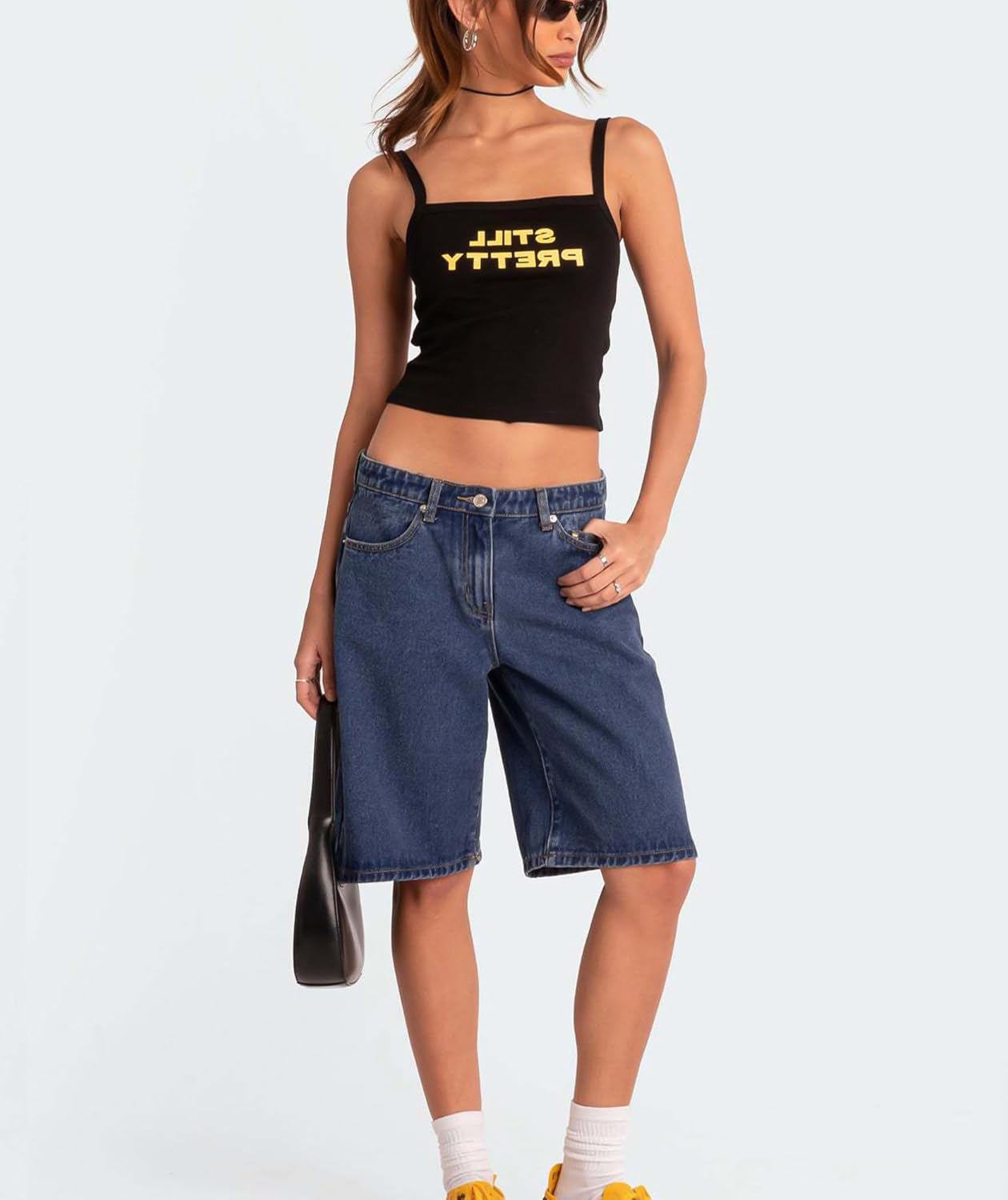 Women's Summer Mid Rise Long Jean Shorts Bermuda Straight Leg Denim Jorts - Image 5