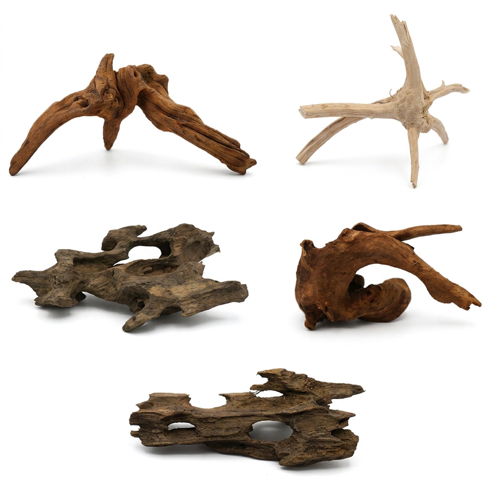 5 Pack For Aquarium Driftwood Aquarium Wood Drift Wood For Fish Tank 3 Pieces 10-15cm And 2 Pieces 5-10cm Natural Random Shapes For Freshwater Fish Tank Reptile Habitat Decor