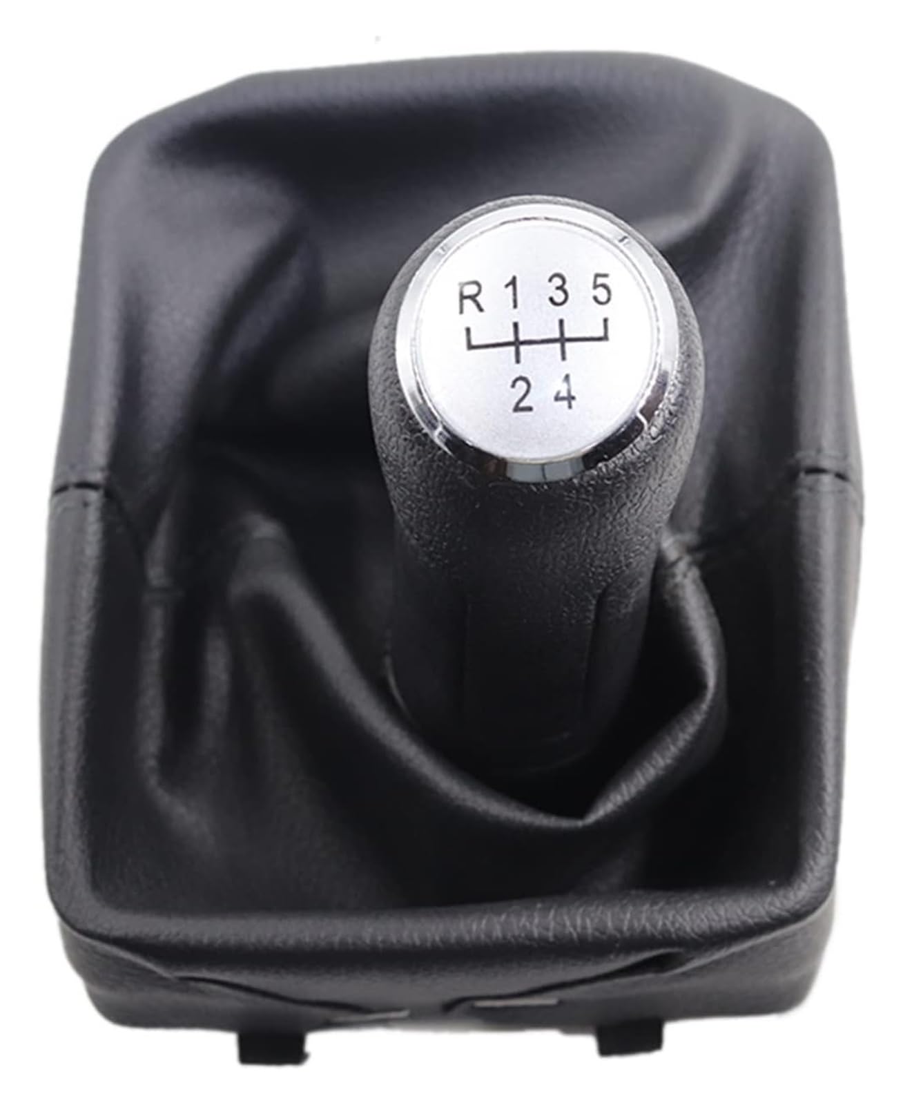 UTONGMU Manual Gear Shift Knob for VW for Polo 9N 9N2 2002-2009 5 Speed Black Leather Shifter Stick with Dustproof Cover Gear Shift Knob(Set Silver)