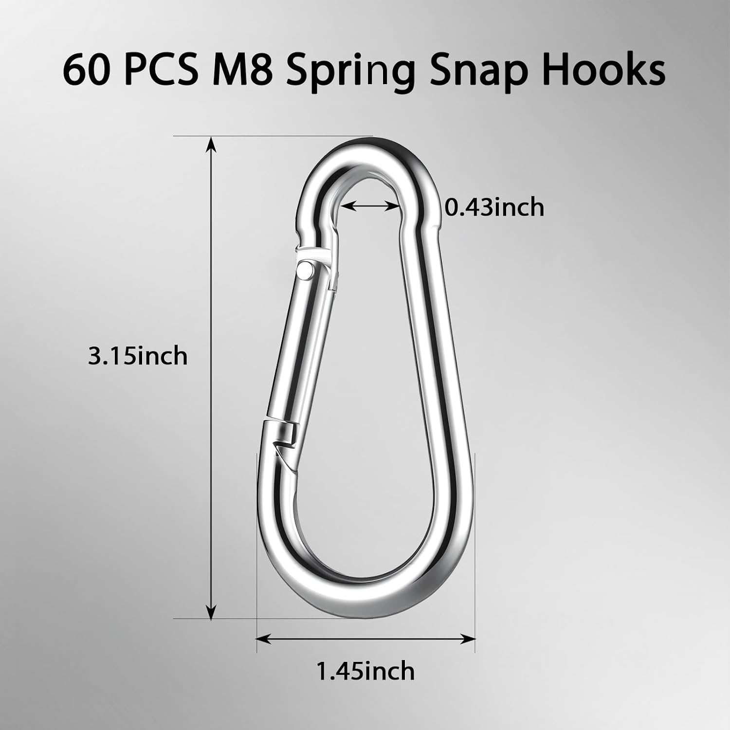 60PCS Heavy Duty Spring Snap Hook Carabiners Bulk, 3" M8 5/16" Galvanized Steel Quick Link Clip, 500LB Capacity for Outdoor, Gym, Hammock, Swing, Trailer Chain (60, 3 Inch) image 2