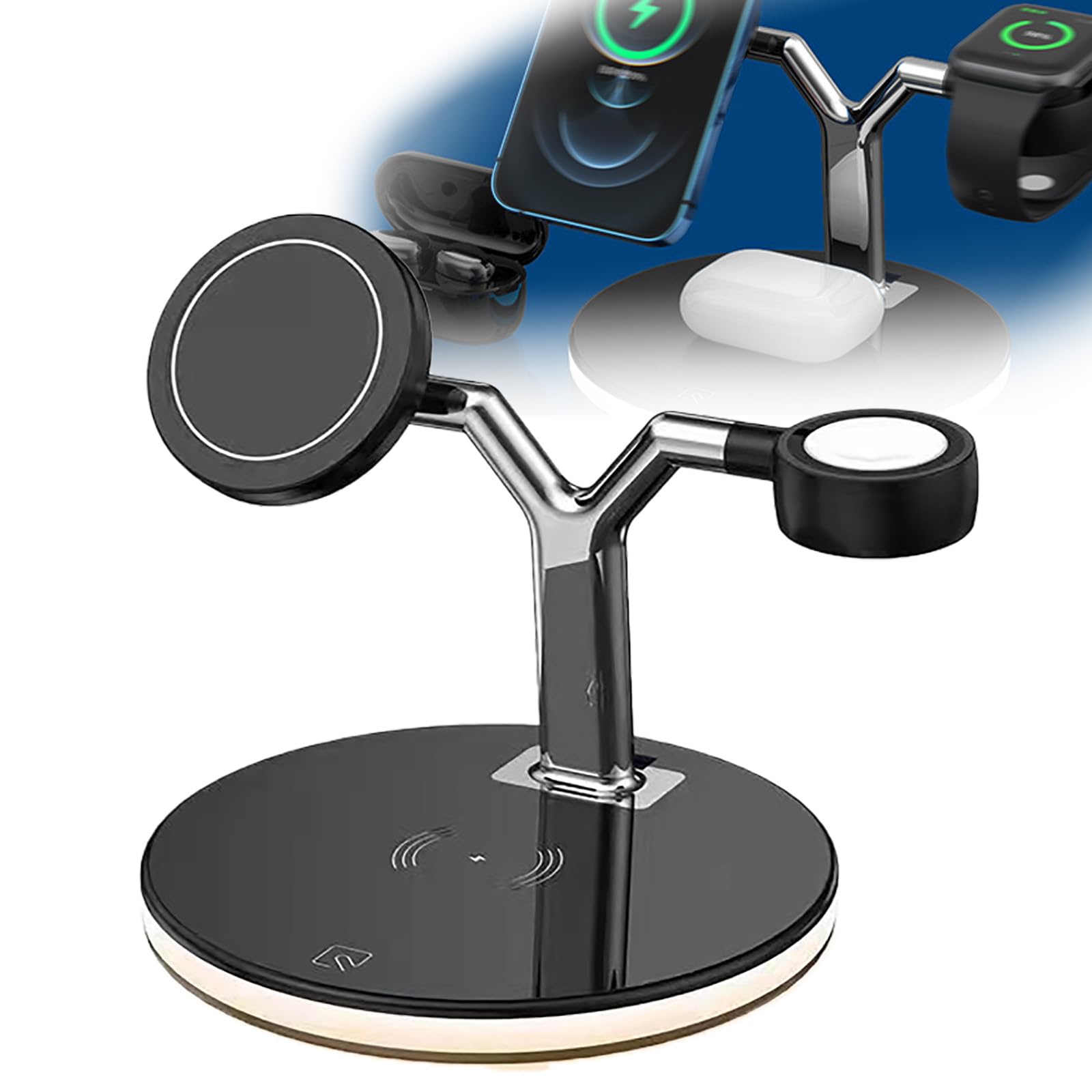 Chargeur rapide magnétique sans fil 3 en 1 support haut de gamme noir à détection de 0.5cm