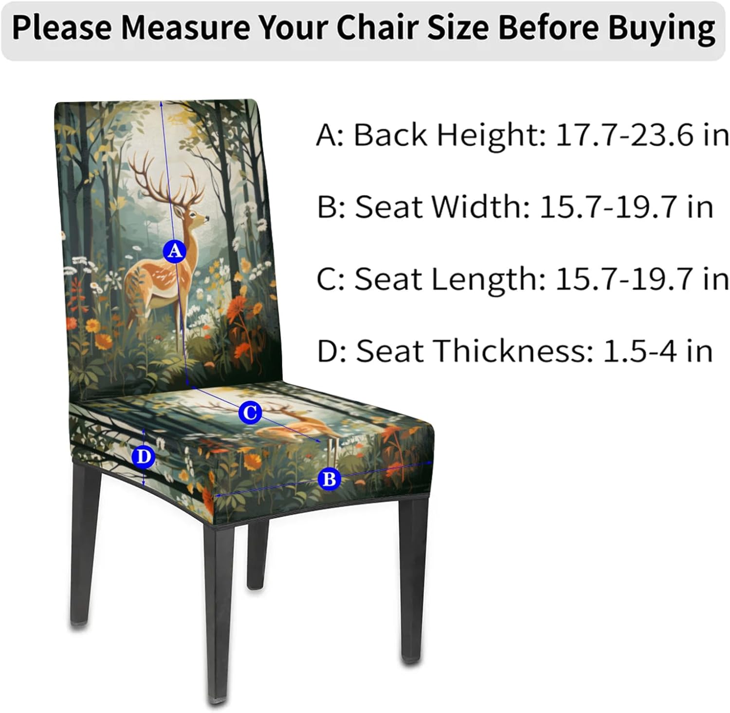 QsirBC Deep Woods Deer Flowers Stretch Dining Room Chair Covers Set of 6 Chair Slipcovers Removable Washable Kitchen Seat Covers Chair Protectors for Hotel Party Wedding