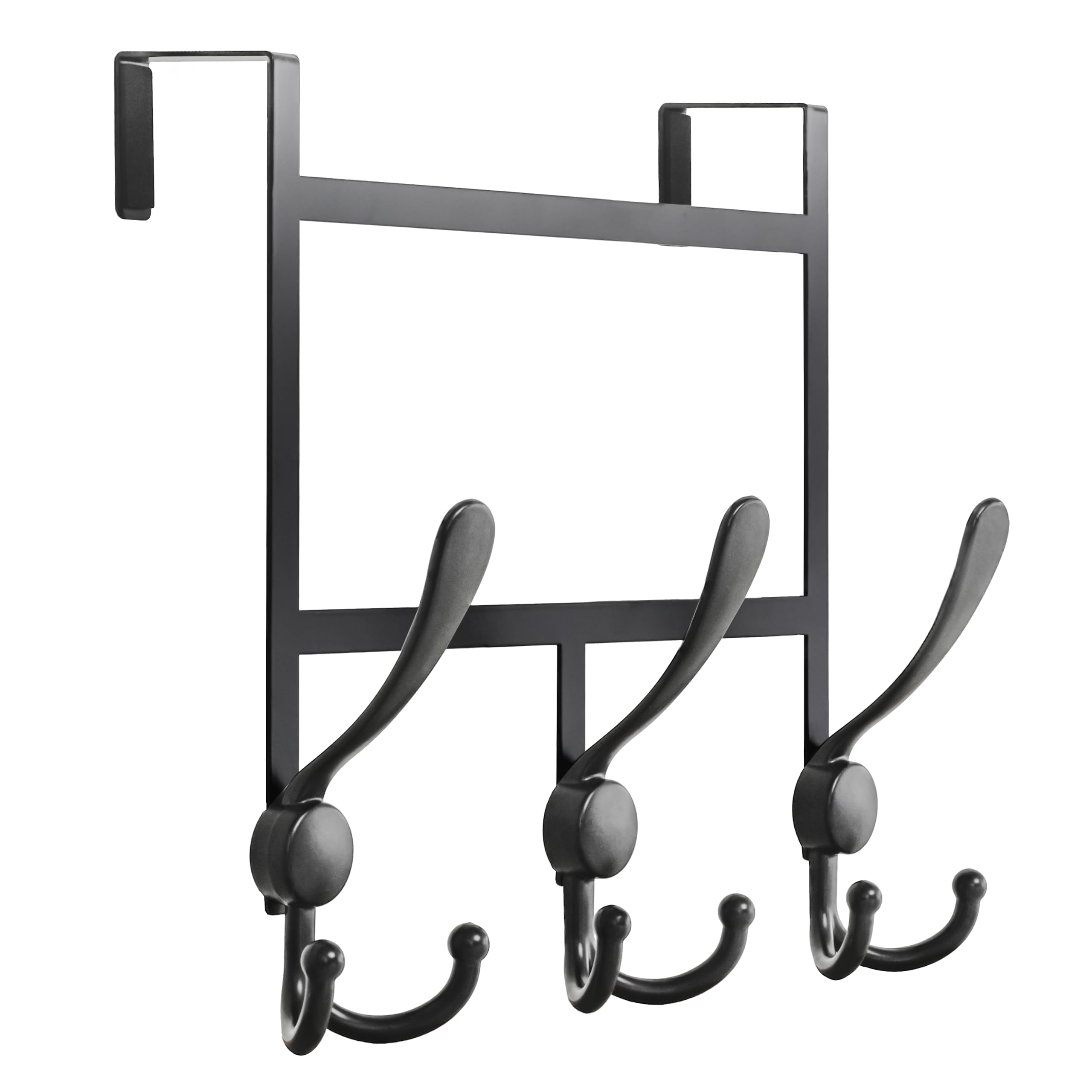 HONSKY Over Door Hook, Stylish 3 Triple Hooks Sturdy Over Door Hanger, Metal Durable Door Towel Rack for Hanging Coat, Clothes, Jacket,Black