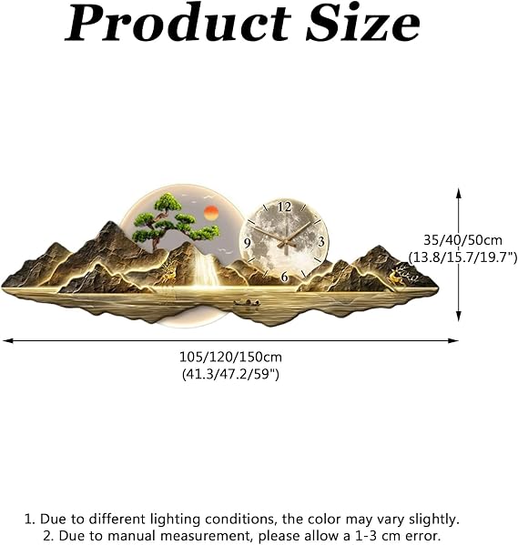 3D Decorative Wall Clock, Modern Artistic Design with LED Light, Silent Operation for Home, Bedroom, Kitchen, Dining Room, Unique Art Piece, 150 x 50cm