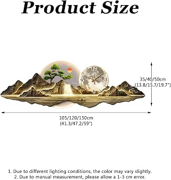 3D Decorative Wall Clock, Modern Artistic Design with LED Light, Silent Operation for Home, Bedroom, Kitchen, Dining Room, Unique Art Piece, 150 x 50cm
