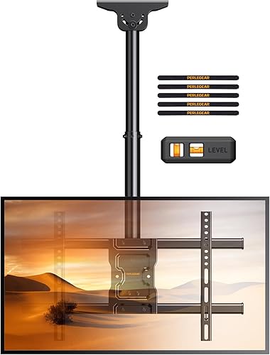 Perlegear Soporte de TV de techo, soporte de TV colgante para televisores planos o curvos de 37 a 75 pulgadas de hasta 99 libras, soporte de TV de
