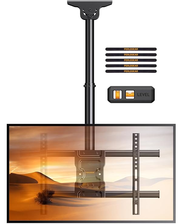Perlegear Ceiling TV Mount, Hanging TV Mount for 37-75 inch Flat or Curved TVs up to 99 lbs, Full Motion TV Bracket with Swivel, Tilt, Max VESA 600x400mm, PGLCM1 by Perlegear - Used condition - US$31.99