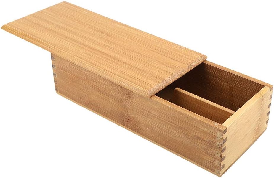 Chopsticks Storage Box, Friendly Wooden Cutlery Box Reusable Utensil Holder with Lid for Cooking Tools, Makeup, or Office Supplies