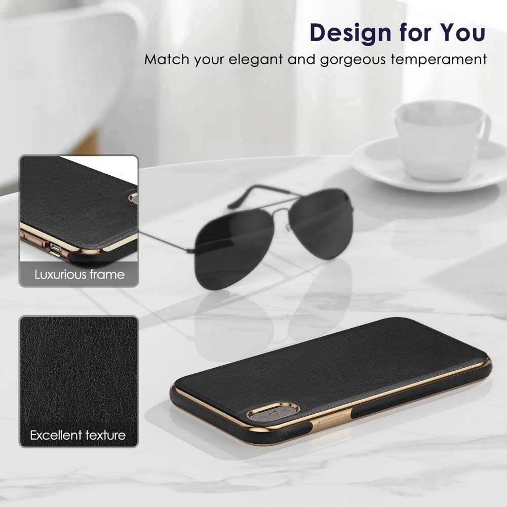 LOHASIC for iPhone Xs Max Case, Luxury Leather Slim TPU Bumper Anti-Slip Flexible Soft Cover Drop Proof Scratch Resistant Full Body Protective Phone Cases for iPhone Xs Max (2018) 6.5"- Black