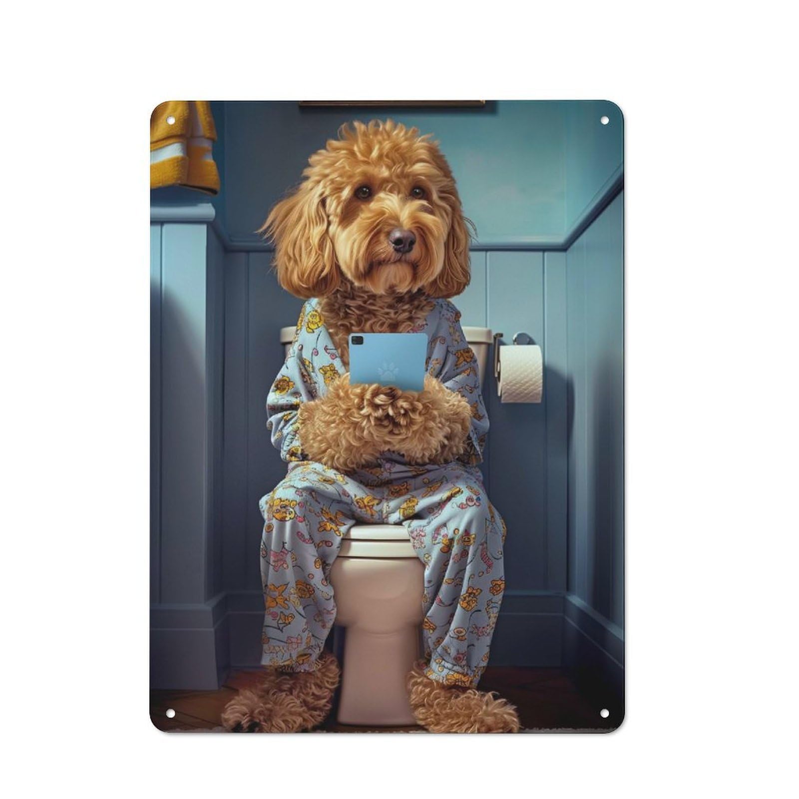 Junmoney Cockapoo On The Toilet Retro Metal Sign 40X30cm Featuring Home Bar Decor For Pub, Home Bar, Shed Or Man Cave