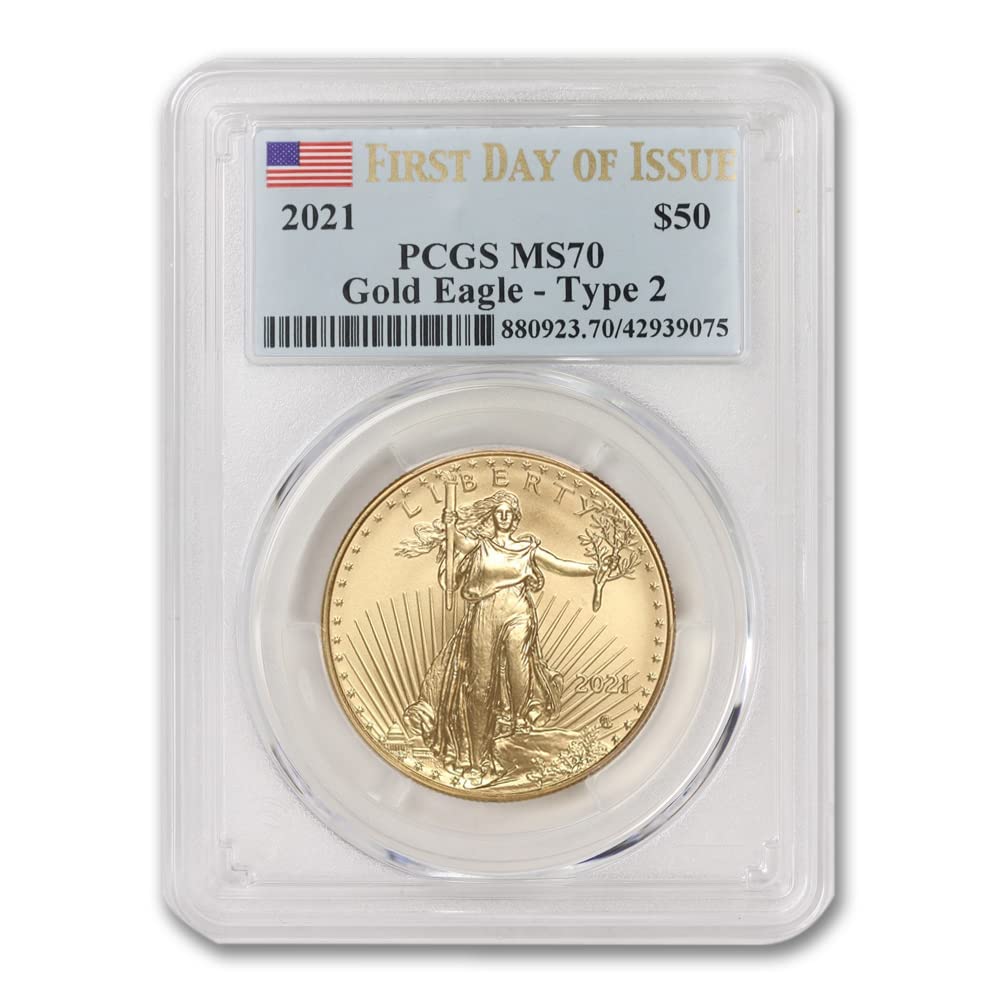 2021 No Mint Mark 1 oz Gold American Eagle MS-70 (First Day of Issue - Type 2 - Flag Label) 22K $50 PCGS MS70 at 's Collectible Coins Store